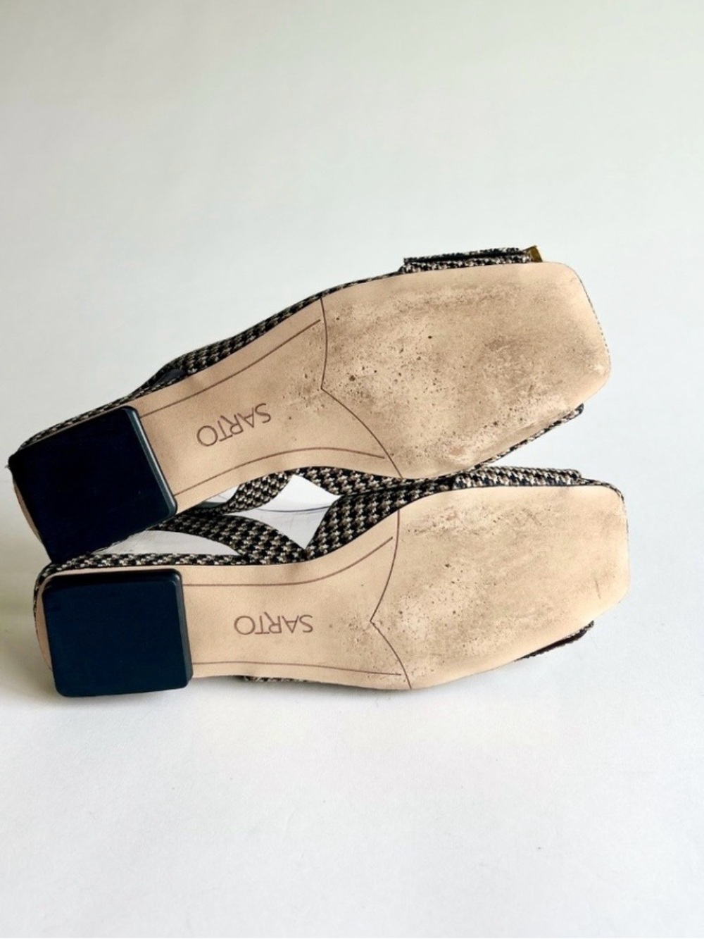 Sarto Khaki Black White Textile Square Toe Sandals size 8.5. - Picture 7 of 16